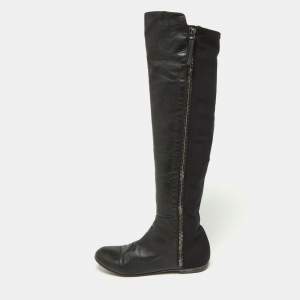 Pre Owned Giuseppe Zanotti Black Leather and Satin Knee Length Boots Size 39