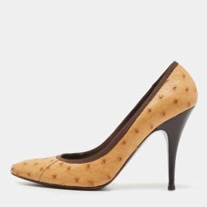 Giuseppe Zanotti Tan Ostrich Leather Round Toe Pumps Size 39.5