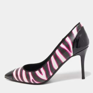 Pre Owned Giuseppe Zanotti Black/Pink Zebra Print Patent and Leather Pointed Toe Pumps Size 39