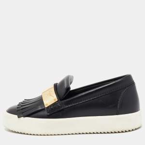 Pre Owned Giuseppe Zanotti Black Fringed Leather Slip On Sneakers Size 37