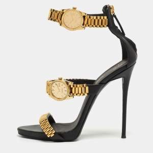 Pre Owned Giuseppe Zanotti Black Leather Gzxcowan Watch Sandals Size 39