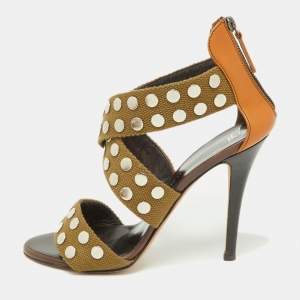 Giuseppe Zanotti Olive Green/Brown Canvas and Leather Studded Strappy Sandals Size 40.5