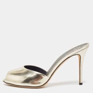 Pre Owned Giuseppe Zanotti Gold Leather Slide Sandals Size 38