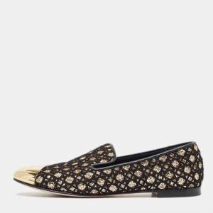 Giuseppe Zanotti Black Glitter and Leather Smoking Slippers Size 39
