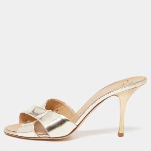 Pre Owned Giuseppe Zanotti Gold Laminated Leather Slide Sandals Size 38