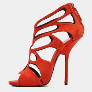 Pre Owned Giuseppe Zanotti Rust Orange Suede Cut Out Cage Sandals Size 40.5
