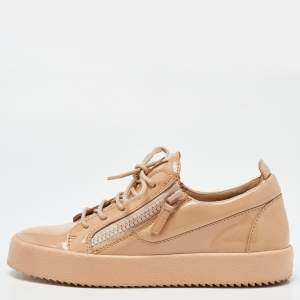 Pre Owned Giuseppe Zanotti Beige Patent Leather Frankie Sneakers Size 40