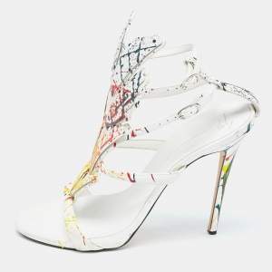 Pre Owned Giuseppe Zanotti White Leather Embellished Strappy Sandals Size 41