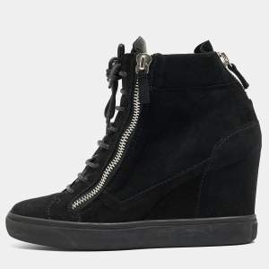 Pre Owned Giuseppe Zanotti Black Suede High Top Wedge Sneakers Size 40