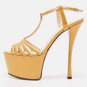 Pre Owned Giuseppe Zanotti Yellow Patent Leather T-Strap Platform Sandals Size 37