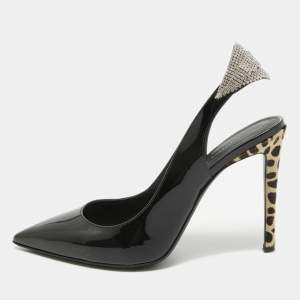 Pre Owned Giuseppe Zanotti Black Patent Leather Susie Slingback Pumps Size 38