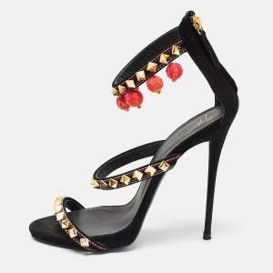 Pre Owned Giuseppe Zanotti Black Suede Ankle Embellished Ankle Strap Sandals Size 40