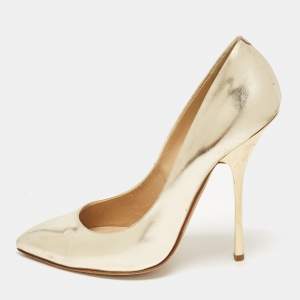 Pre Owned Giuseppe Zanotti Gold Patent Leather Pointed Toe Pumps Size 40