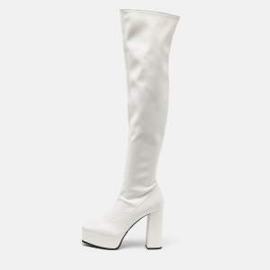 Pre Owned Giuseppe Zanotti White Leather Morgana Over The Knee Length Platform Boots Size 39.5