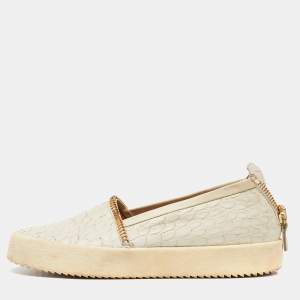 Giuseppe Zanotti Cream Croc Embossed Leather Slip-On Sneakers Size 40