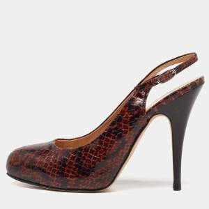 Giuseppe Zanotti Brown Python Embossed Leather Slingback Platform Sandals Size 39