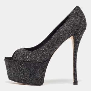 Giuseppe Zanotti Black Glitter Platform Pumps Size 39.5