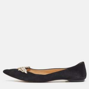 Pre Owned Giuseppe Zanotti Black Suede Crystal Embellished Ballet Flats Size 40