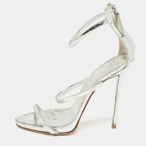 Giuseppe Zanotti Silver Leather Ankle Strap Sandals Size 39