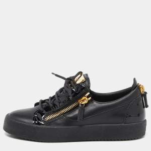 Giuseppe Zanotti Black Patent and Leather Frankie Low Top Sneakers Size 38.5