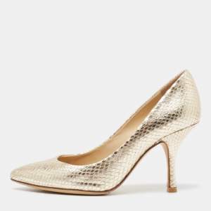 Giuseppe Zanotti Gold Snakeskin Embossed Leather Lucrezia Pumps Size 35