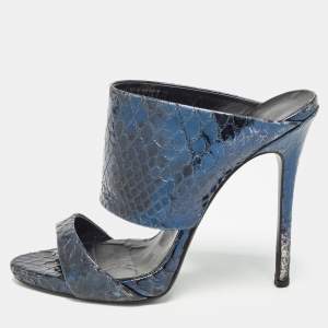 Giuseppe Zanotti Metallic Blue Python Embossed Leather Andrea Sandals Size 36