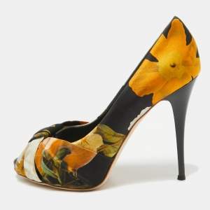 Giuseppe Zanotti Multicolor Satin Floral Silk Peep Toe Pumps Size 40