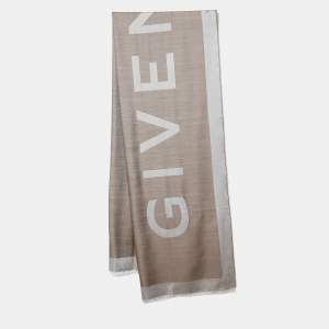 Givenchy Brown Logo Jacquard Silk & Wool Scarf