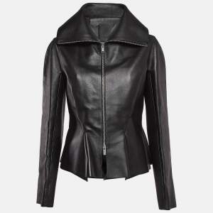 Givenchy Black Leather Peplum Zip Up Leather Jacket M
