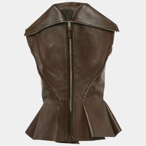 Givenchy Brown Braided Leather Peplum Vest S