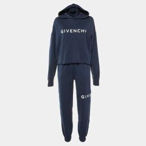 Givenchy Navy Blue Logo Print Cotton Hoodie & Trousers Set S