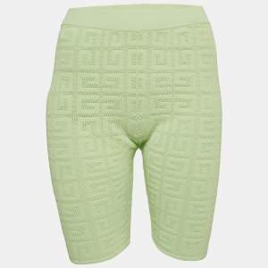 Pre Owned Givenchy Green Stretch Mesh Logo Biker Shorts M