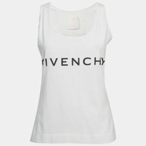 مملوكة مسبقًا Givenchy White Logo Print Jersey Tank Top M