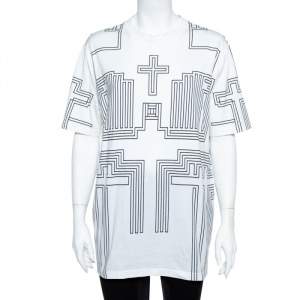 Givenchy White Cotton Jersey Geometric Cross Print T-Shirt S