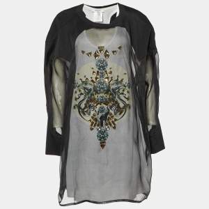 Givenchy White Printed Embellished Tank Mini Dress & Black Overlay T-Shirt L