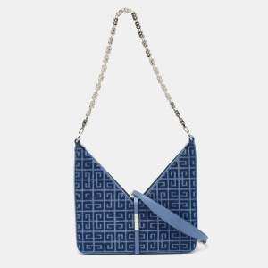 Givenchy Blue Monogram Denim and Leather Cut Out Chain Bag