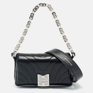 Pre Owned Givenchy Black Quilted Leather Micro 4G Crystal Crossbody Bag