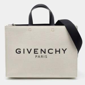 Pre Owned Givenchy Beige/Black Canvas and Leather Medium "G" Shopper Tote
