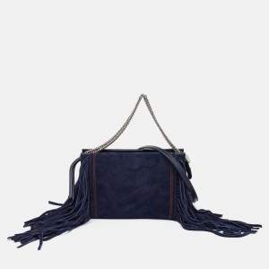 Givenchy Navy Blue Leather and Suede Fringe Crossbody Bag