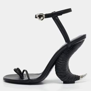 Givenchy Black Leather Triple Toes Horn Ankle Strap Sandals Size 38