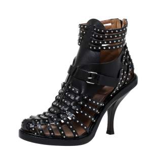 Givenchy Black Leather Studded Gladiator Sandals Size 37
