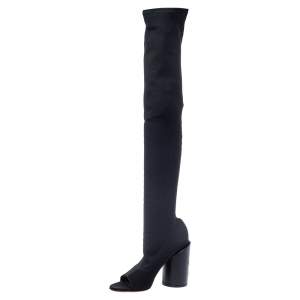 Pre Owned Givenchy Black Stretch Fabric Edgy Over The Knee Open Toe Boots Size 38.5