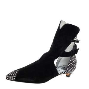 Givenchy Black Suede And Python Embossed Leather Ankle Boots Size 38.5