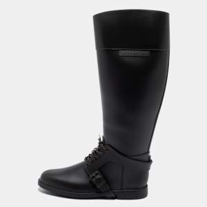 Pre Owned Givenchy Brown Rubber Riding Knee Length Lace Up Boots Size 39