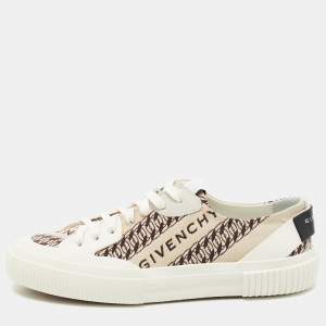 Givenchy Brown/White Leather and Canvas Chain Tennis Light Sneakers Size 38               