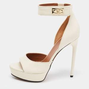Givenchy Cream Leather Shark Lock Ankle Strap Platform Sandals Size 38