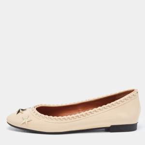 Givenchy Beige Patent Whipstitch Detail Star Studded Ballet Flats Size 39.5