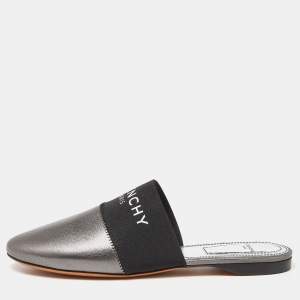 Givenchy Metallic Grey Leather Bedford Flat Mules Size 36