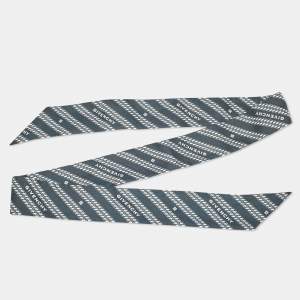 Givenchy Navy Blue Logo Chain Print Silk Bandeau Scarf