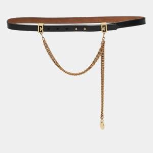 Pre Owned Givenchy Black Leather Chain Detail Slim Belt 75 CM